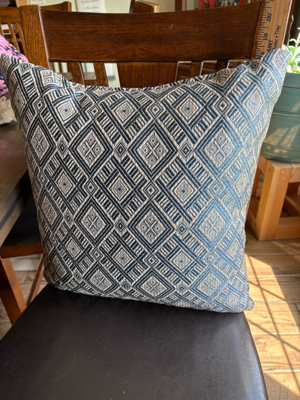 Decorative Geometric Blue and Cream Throw Pillow